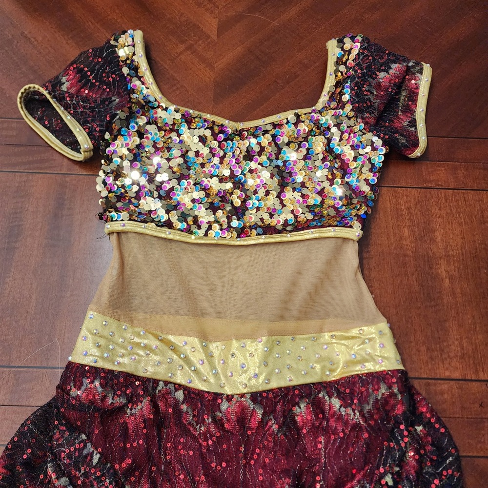 A Wish Come True Dance Costume Womens Small Red Gold Sequin Bollywood Dance - Picture 4 of 8